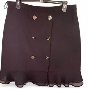 Karl Lagerfeld Brown Mini Skirt with Gold Buttons and Ruffle Hem